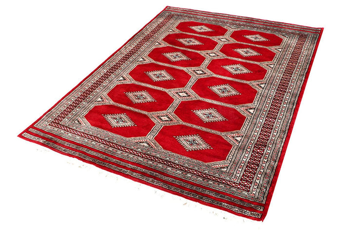 Firebrick Red Pakistani Jaldar Rug 4' 7" x 6' 6" Hand-Knotted | No. QA45837