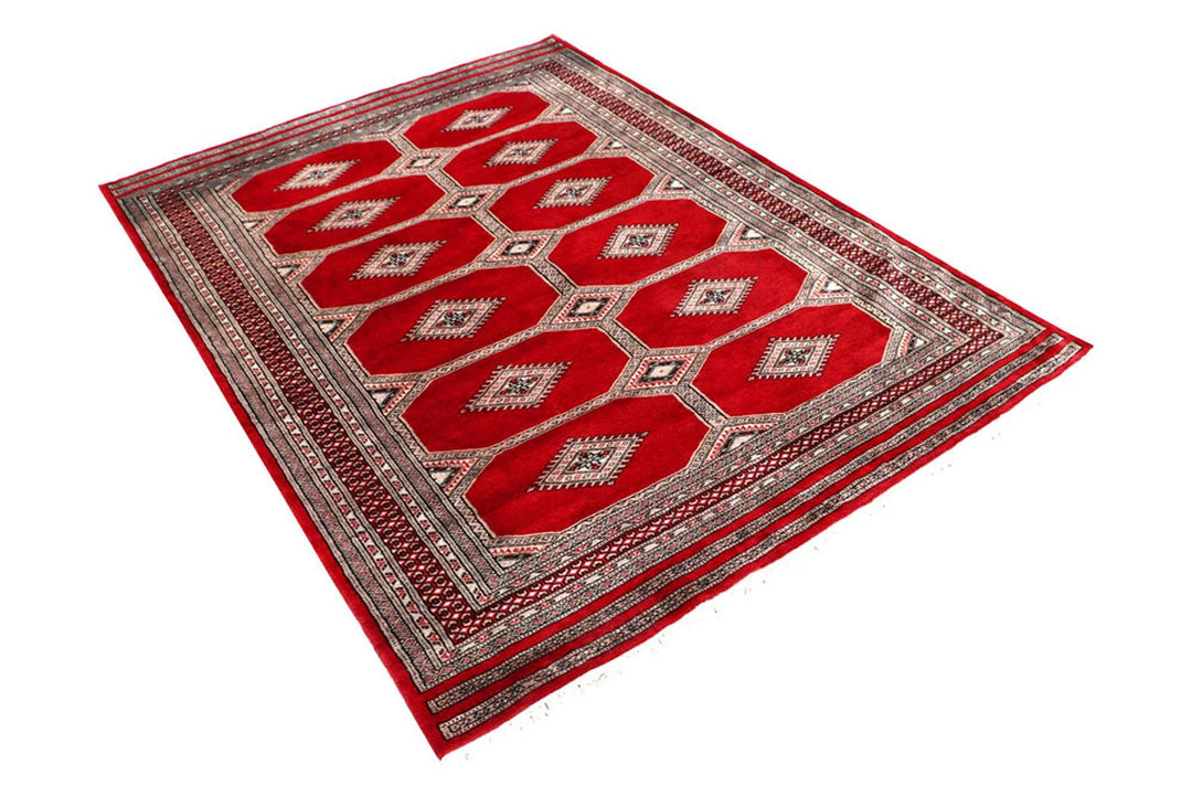 Firebrick Red Pakistani Jaldar Rug 4' 7" x 6' 6" Hand-Knotted | No. QA45837