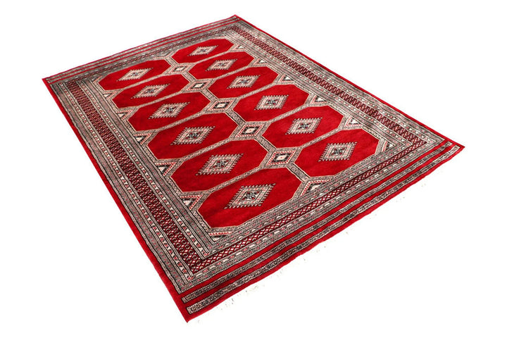 Firebrick Red Pakistani Jaldar Rug 4' 7" x 6' 6" Hand-Knotted | No. QA45837