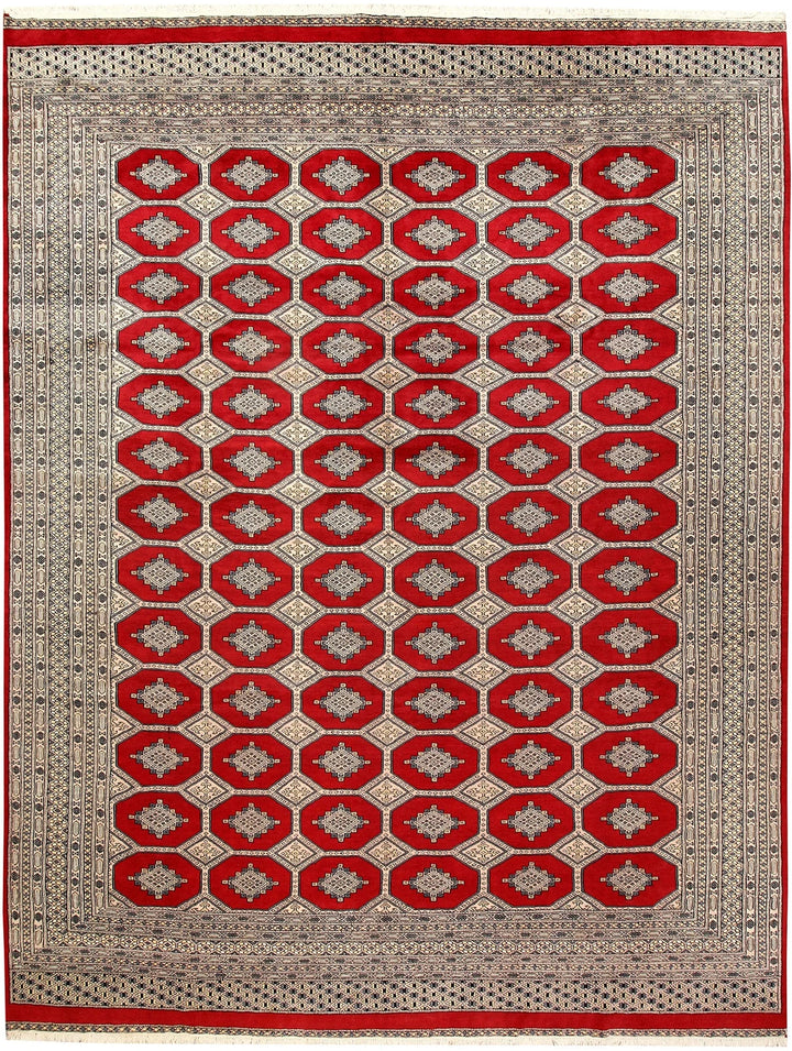 Firebrick Red Pakistani Jaldar Rug 9' 1" x 11' 11" Hand-Knotted | No. QA45915