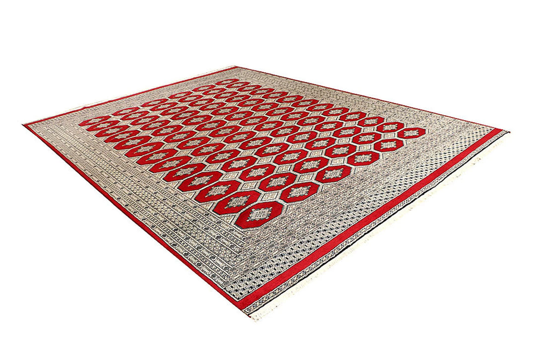Firebrick Red Pakistani Jaldar Rug 9' 1" x 11' 11" Hand-Knotted | No. QA45915