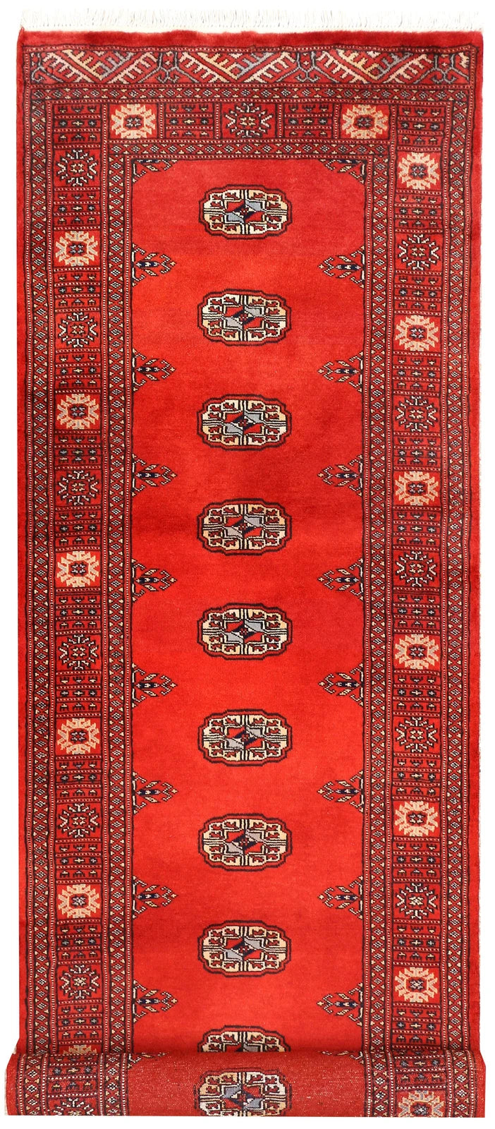 Red Pakistani Bokhara Rug 2' 7" x 9' 3" Hand-Knotted | No. QA46029
