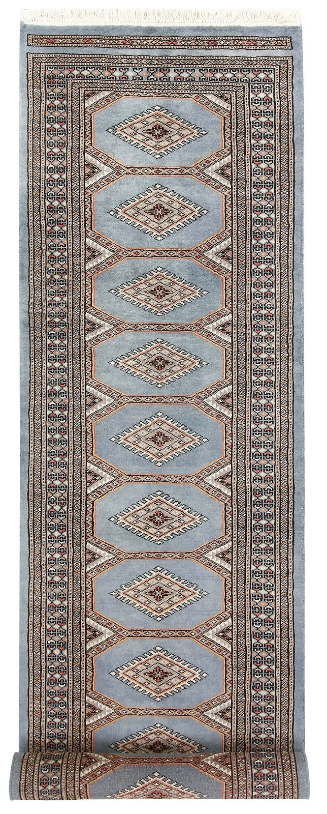 Light Steel Blue Pakistani Jaldar Rug 2' 4" x 9' 1" Hand-Knotted | No. QA46225