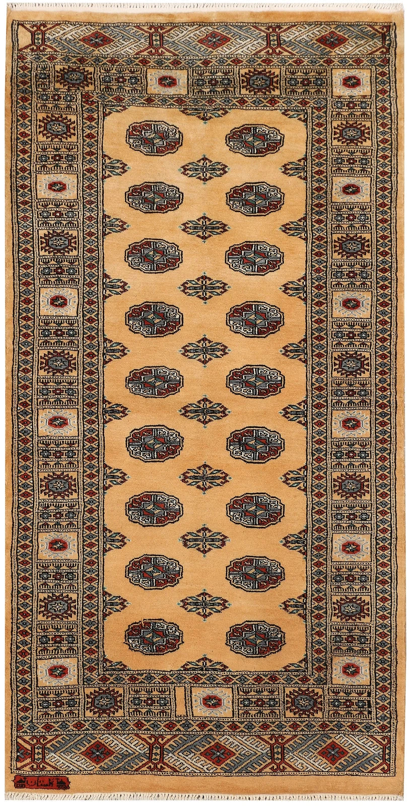 Yellow Pakistani Bokhara Rug 3' 2" x 6' 2" Hand-Knotted | No. QA46244