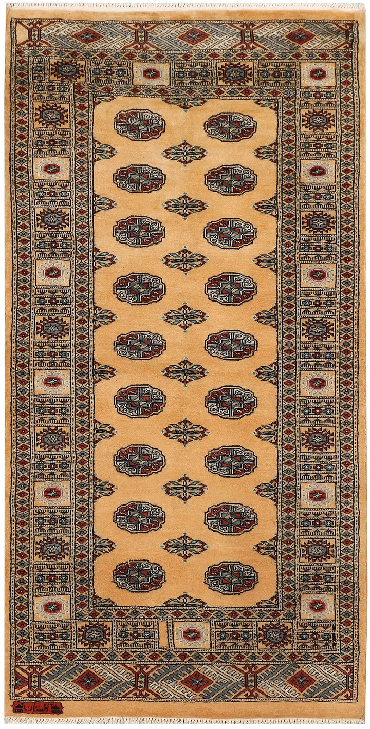 Yellow Pakistani Bokhara Rug 3' 2" x 6' 2" Hand-Knotted | No. QA46244