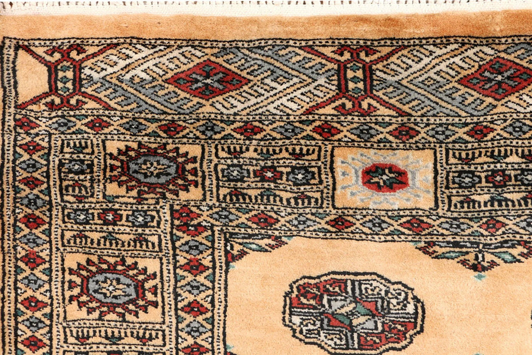 Yellow Pakistani Bokhara Rug 3' 2" x 6' 2" Hand-Knotted | No. QA46244