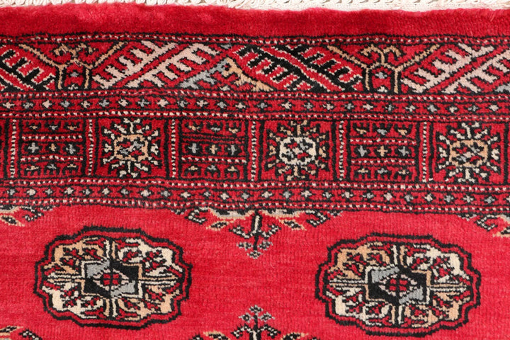 Red Pakistani Bokhara Rug 3' 1" x 5' Hand-Knotted | No. QA46252