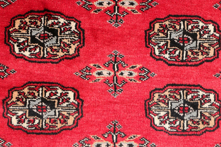 Red Pakistani Bokhara Rug 3' 1" x 5' Hand-Knotted | No. QA46252