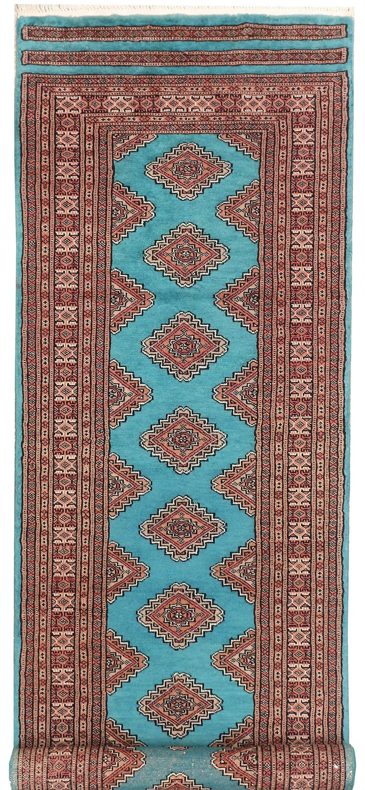 Dark Turquoise Pakistani Jaldar Runner 2' 7" x 8' 7" Hand-Knotted | No. QA46263
