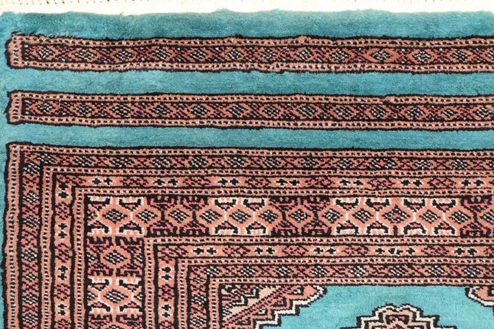 Dark Turquoise Pakistani Jaldar Runner 2' 7" x 8' 7" Hand-Knotted | No. QA46263