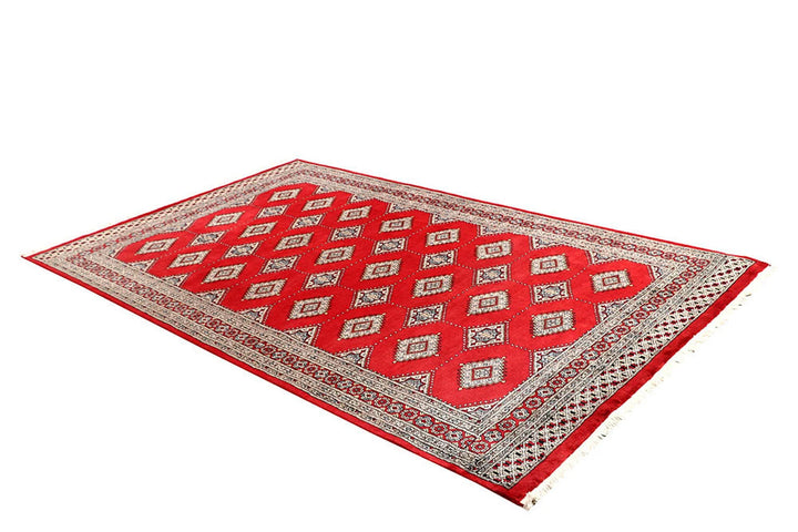Red Pakistani Jaldar Rug 5' 5" x 8' 11" Hand-Knotted | No. QA46357
