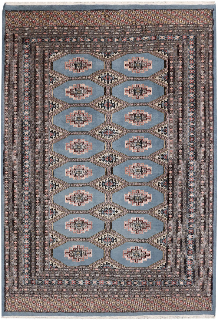 Steel Blue Pakistani Jaldar Rug 5' 5" x 8' Hand-Knotted | No. QA46421