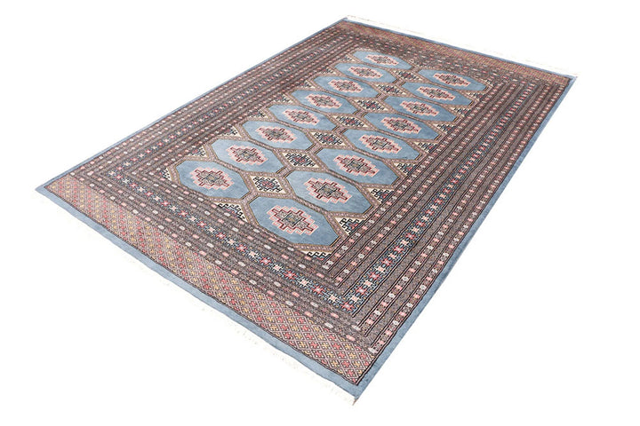 Steel Blue Pakistani Jaldar Rug 5' 5" x 8' Hand-Knotted | No. QA46421