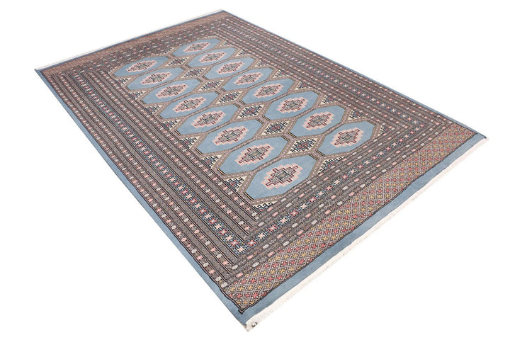 Steel Blue Pakistani Jaldar Rug 5' 5" x 8' Hand-Knotted | No. QA46421