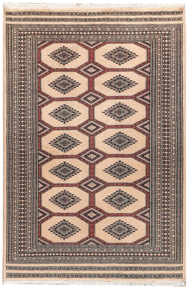 Brown Pakistani Jaldar Rug 4' 3" x 6' 3" Hand-Knotted | No. QA46469