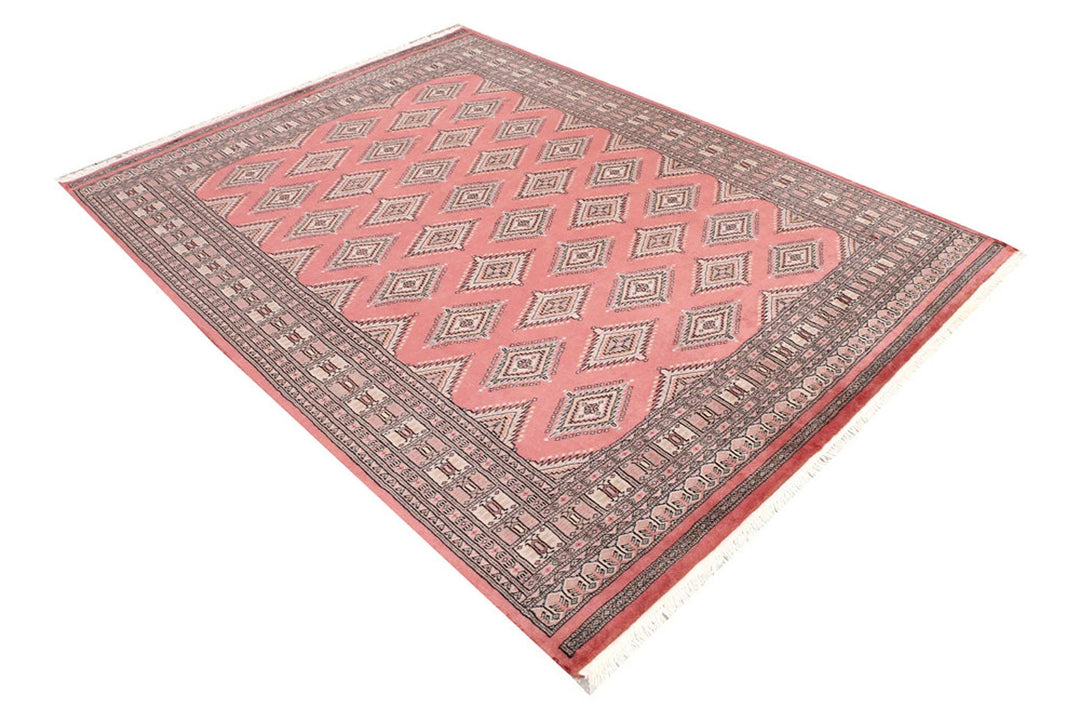 Salmon Pakistani Jaldar Rug 5' 7" x 7' 7" Hand-Knotted | No. QA46648