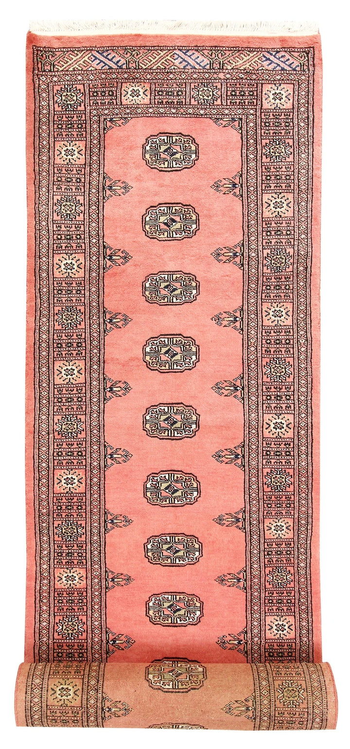 Salmon Pakistani Bokhara Rug 2' 7" x 13' 9" Hand-Knotted | No. QA46737