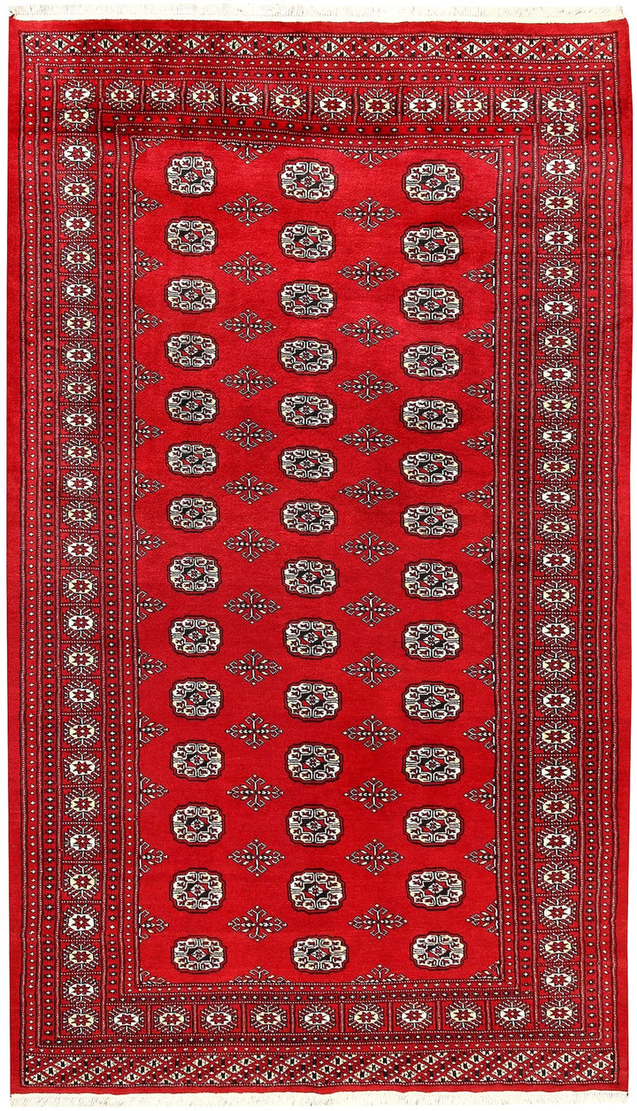 Firebrick Pakistani Bokhara Rug 5' 2" x 9' 1" Hand-Knotted | No. QA46764