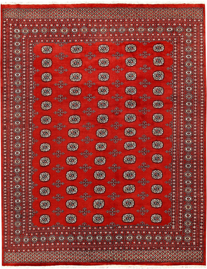 Firebrick Red Pakistani Bokhara Rug 8' 2" x 10' 10" Hand-Knotted | No. QA46822