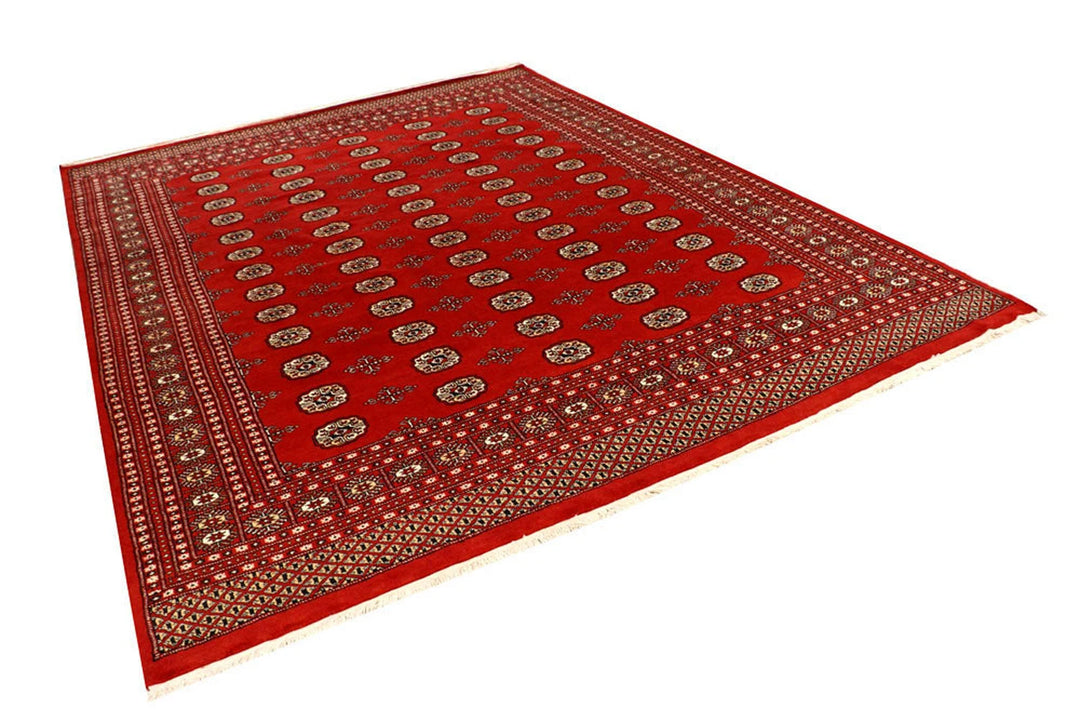 Firebrick Red Pakistani Bokhara Rug 8' 2" x 10' 10" Hand-Knotted | No. QA46822