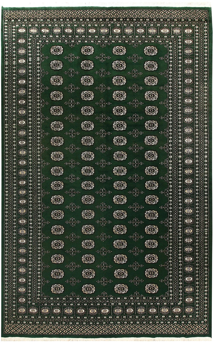 Green Pakistani Bokhara Rug 6'7" x 10'4" Hand-Knotted | No. QA47099