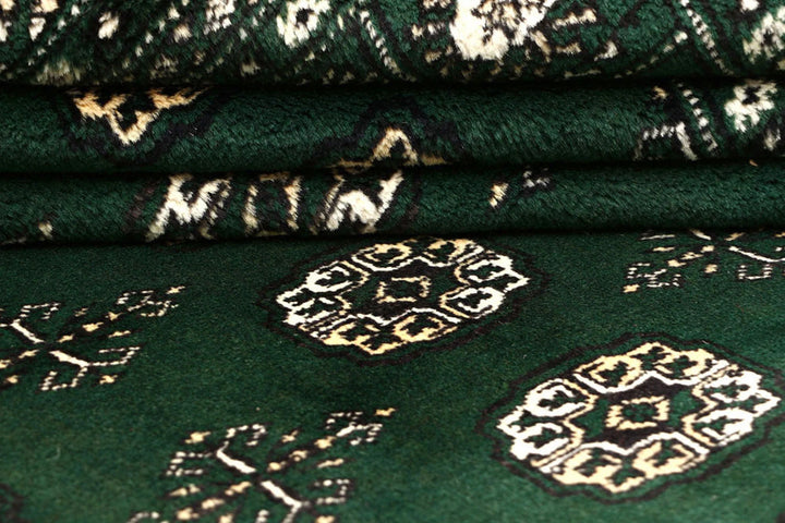 Green Pakistani Bokhara Rug 6'7" x 10'4" Hand-Knotted | No. QA47099
