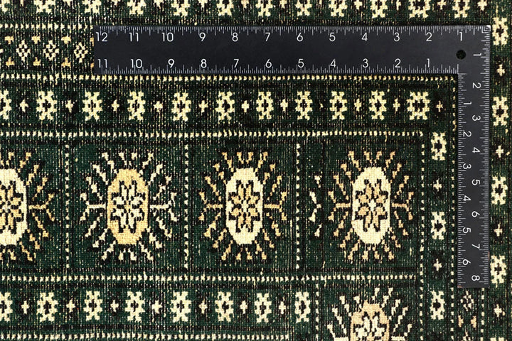 Green Pakistani Bokhara Rug 6'7" x 10'4" Hand-Knotted | No. QA47099