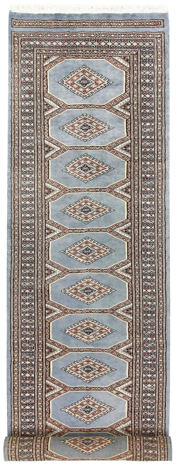 Light Slate Grey Pakistani Jaldar Rug 2' 4" x 8' 10" Hand-Knotted | No. QA47112