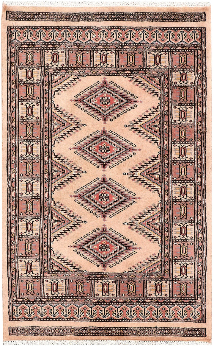 Wheat Pakistani Jaldar Rug 2' 7" x 4' Hand-Knotted | No. QA47143