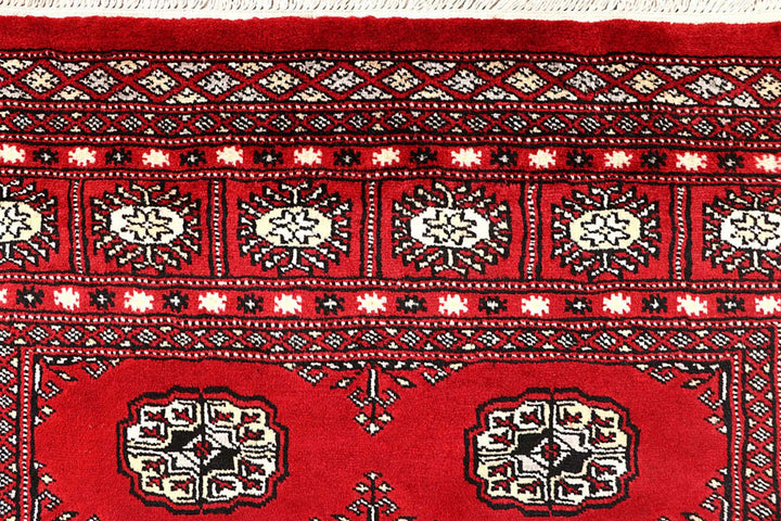 Red Pakistani Bokhara Rug 4' 2" x 6' 8" Hand-Knotted | No. QA47148