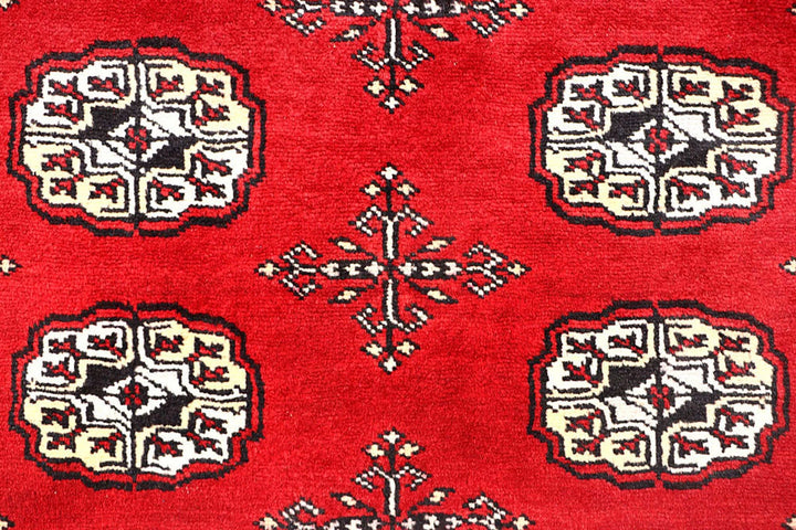 Red Pakistani Bokhara Rug 4' 2" x 6' 8" Hand-Knotted | No. QA47148