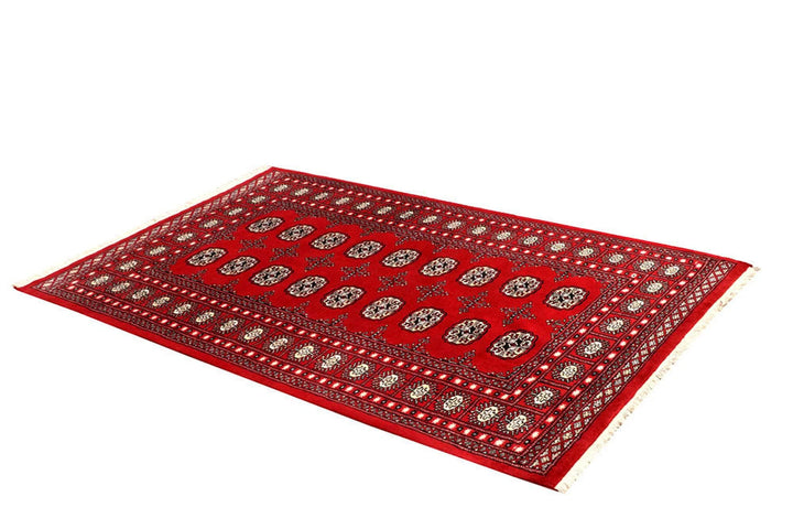 Red Pakistani Bokhara Rug 4' 2" x 6' 8" Hand-Knotted | No. QA47148