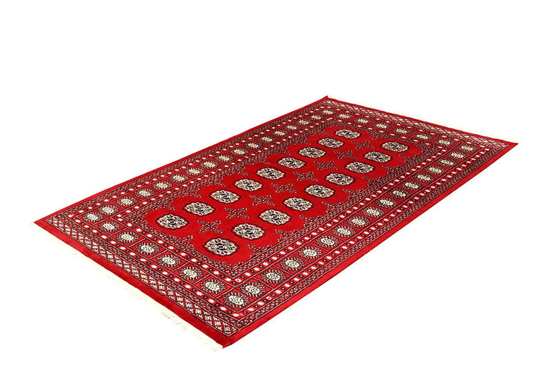 Red Pakistani Bokhara Rug 4' 2" x 6' 8" Hand-Knotted | No. QA47148