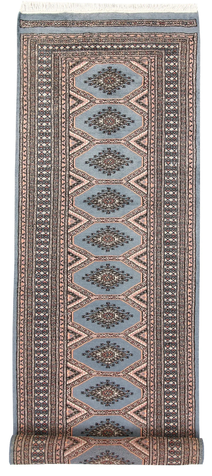 Light Slate Grey Pakistani Jaldar Runner 2' 6" x 9' 7" Hand-Knotted | No. QA47185