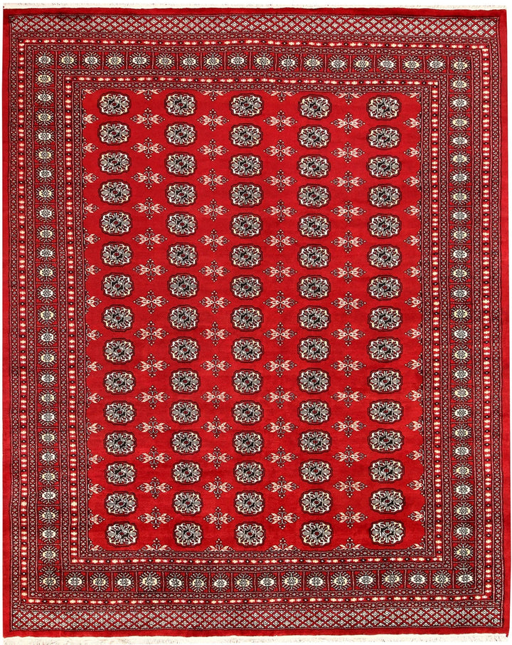 Firebrick Pakistani Bokhara Rug 7' 1" x 8' 8" Hand-Knotted | No. QA47224