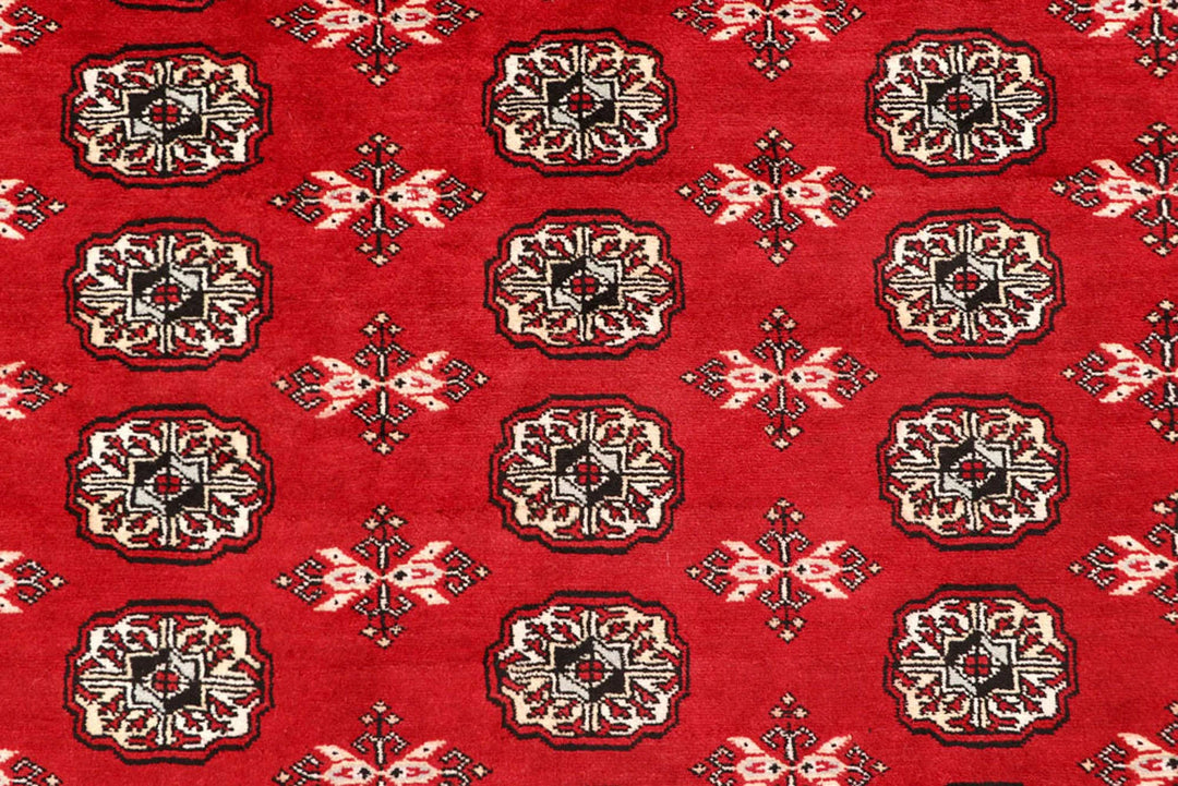 Firebrick Pakistani Bokhara Rug 7' 1" x 8' 8" Hand-Knotted | No. QA47224