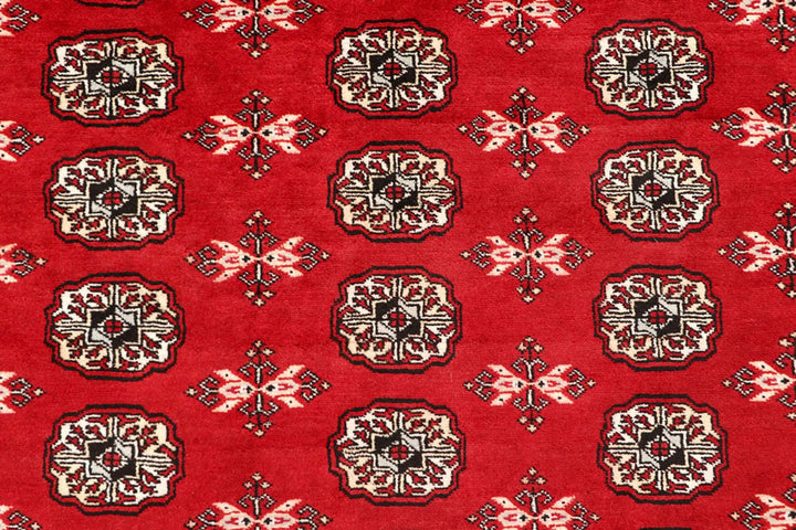 Firebrick Pakistani Bokhara Rug 7' 1" x 8' 8" Hand-Knotted | No. QA47224