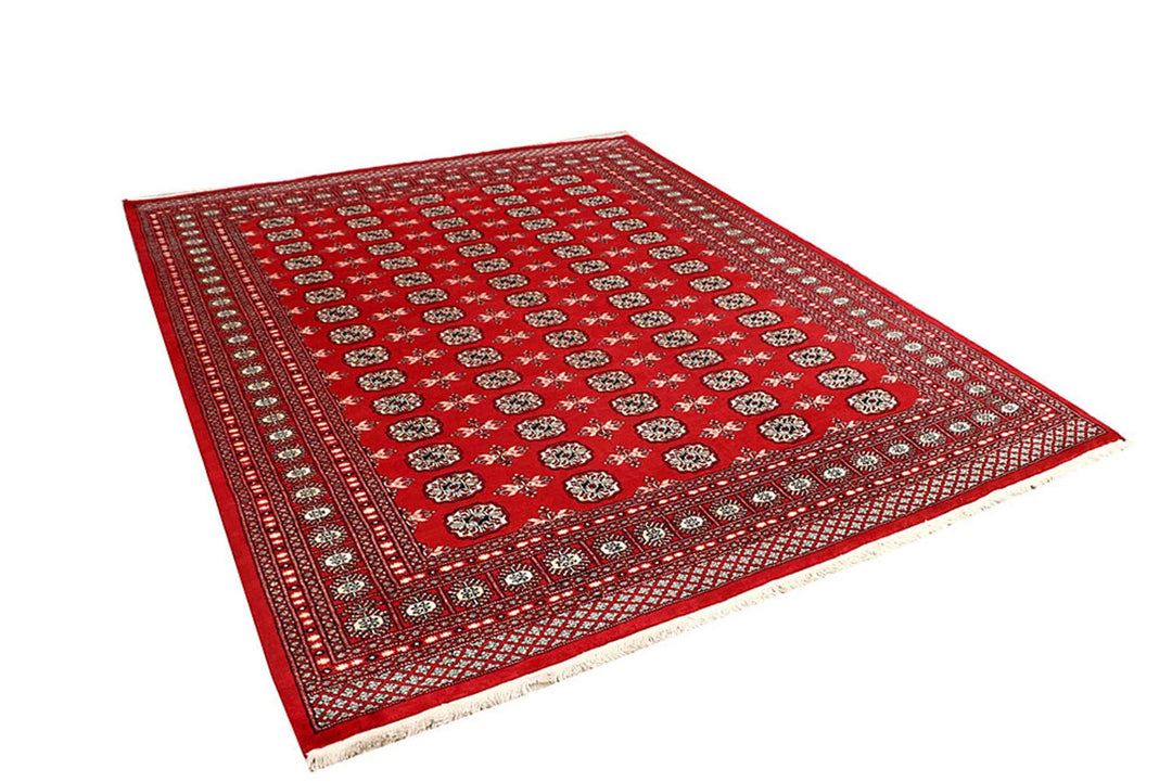 Firebrick Pakistani Bokhara Rug 7' 1" x 8' 8" Hand-Knotted | No. QA47224
