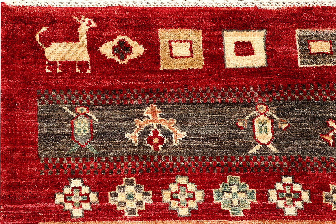 Red Pakistani Gabbeh Rug 5' 5" x 7' 8" Hand-Knotted | No. QA47335