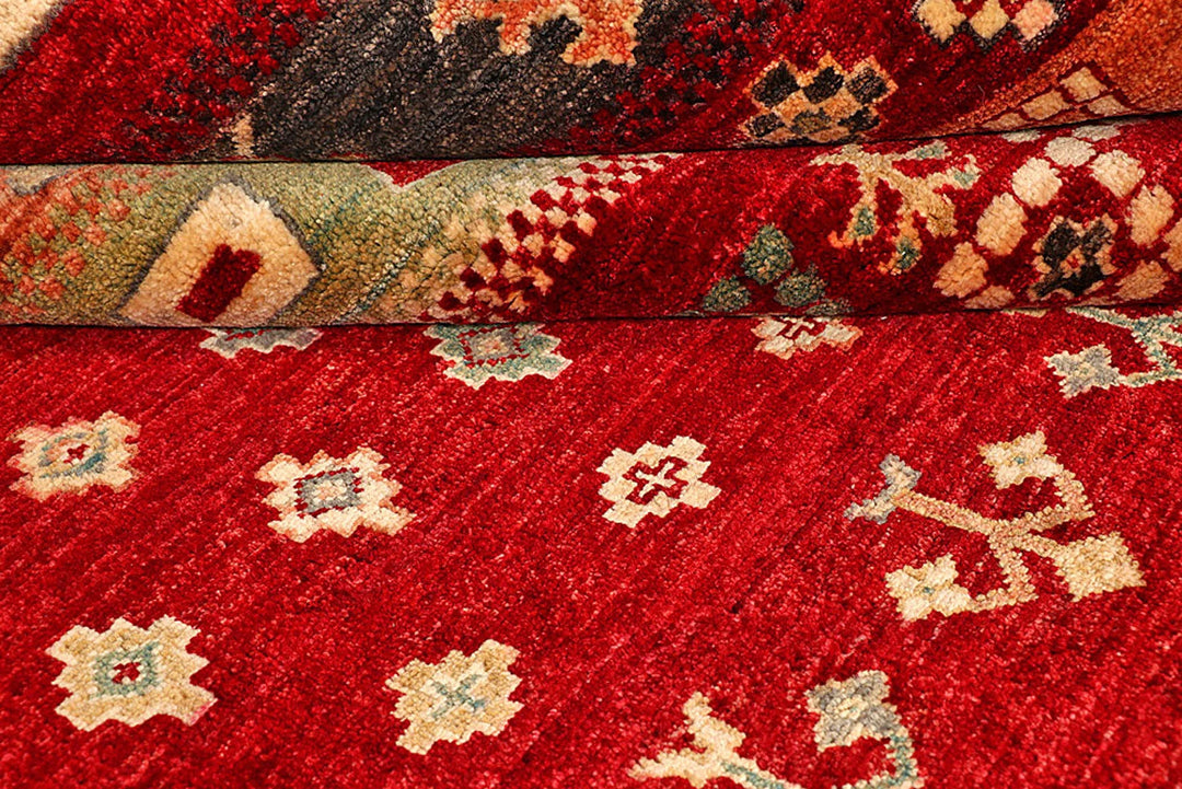 Red Pakistani Gabbeh Rug 5' 5" x 7' 8" Hand-Knotted | No. QA47335