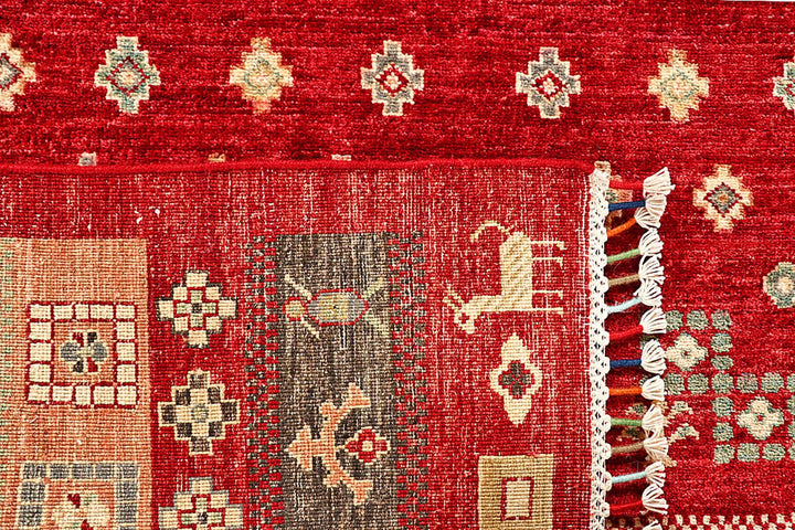 Red Pakistani Gabbeh Rug 5' 5" x 7' 8" Hand-Knotted | No. QA47335