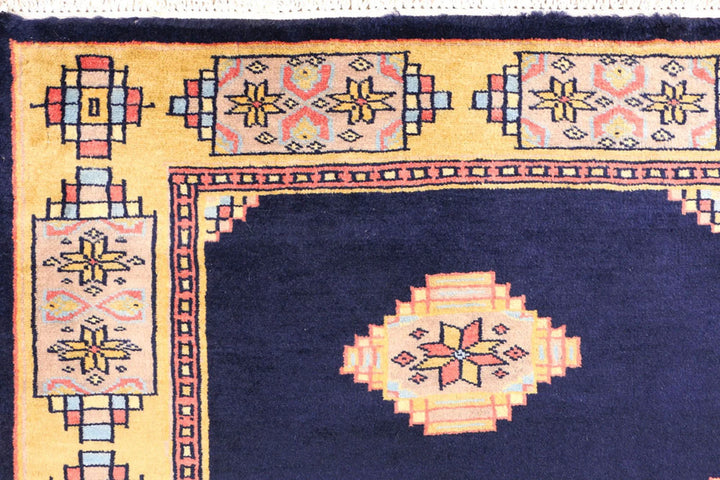 Midnight Blue Pakistani Jaldar Rug 2' 7" x 4' Hand-Knotted | No. QA47444