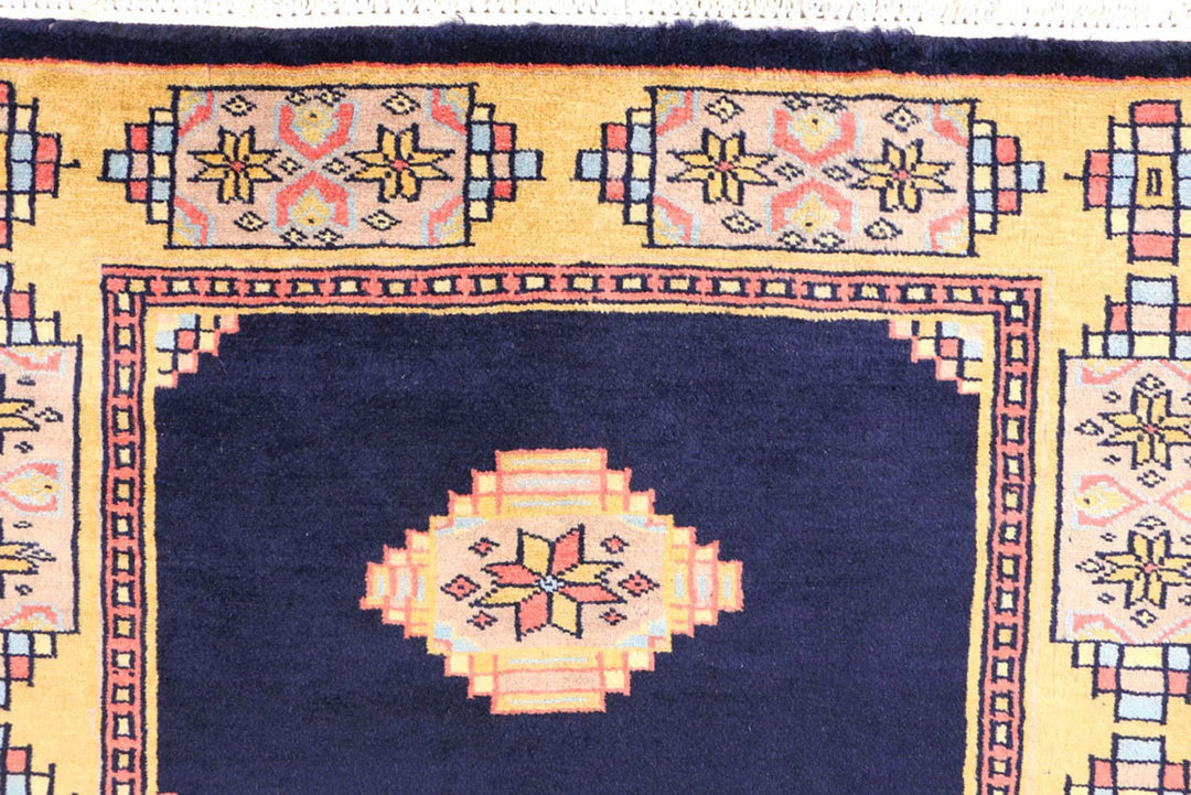Midnight Blue Pakistani Jaldar Rug 2' 7" x 4' Hand-Knotted | No. QA47444