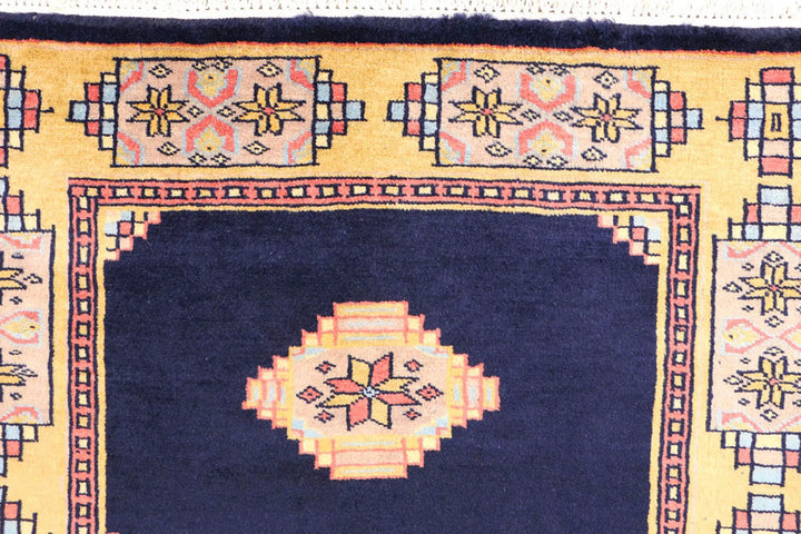 Midnight Blue Pakistani Jaldar Rug 2' 7" x 4' Hand-Knotted | No. QA47444