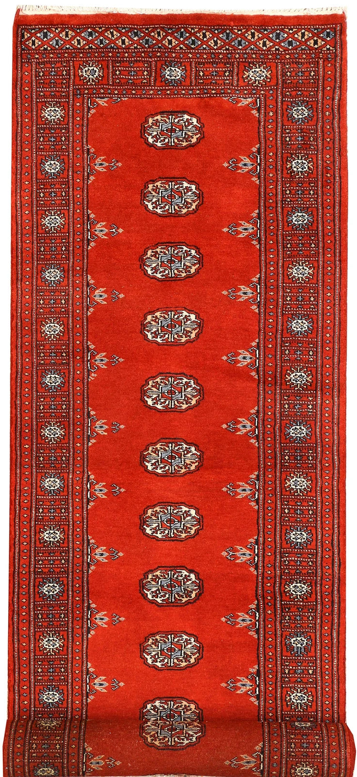 Dark Red Pakistani Bokhara Rug 2' 7" x 10' 3" Hand-Knotted | No. QA47484