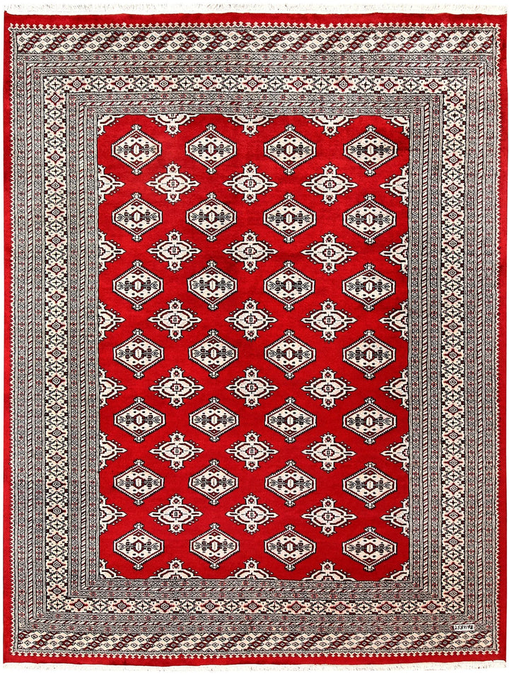 Firebrick Red Pakistani Jaldar Rug 6' 6" x 8' 6" Hand-Knotted | No. QA47601
