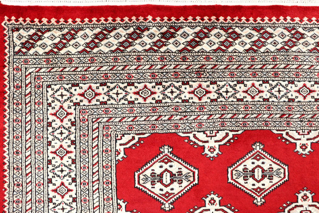Firebrick Red Pakistani Jaldar Rug 6' 6" x 8' 6" Hand-Knotted | No. QA47601