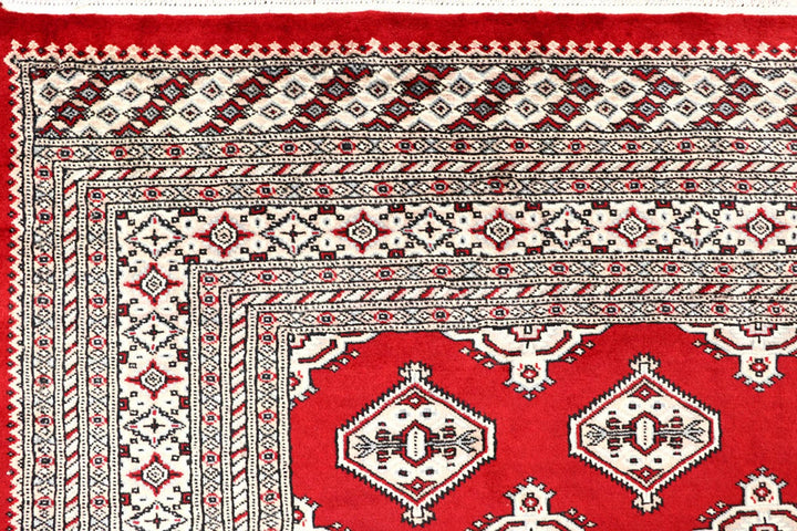 Firebrick Red Pakistani Jaldar Rug 6' 6" x 8' 6" Hand-Knotted | No. QA47601