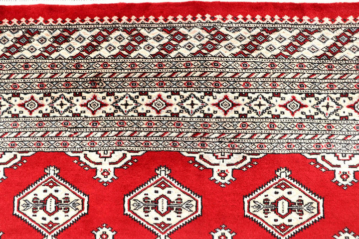 Firebrick Red Pakistani Jaldar Rug 6' 6" x 8' 6" Hand-Knotted | No. QA47601