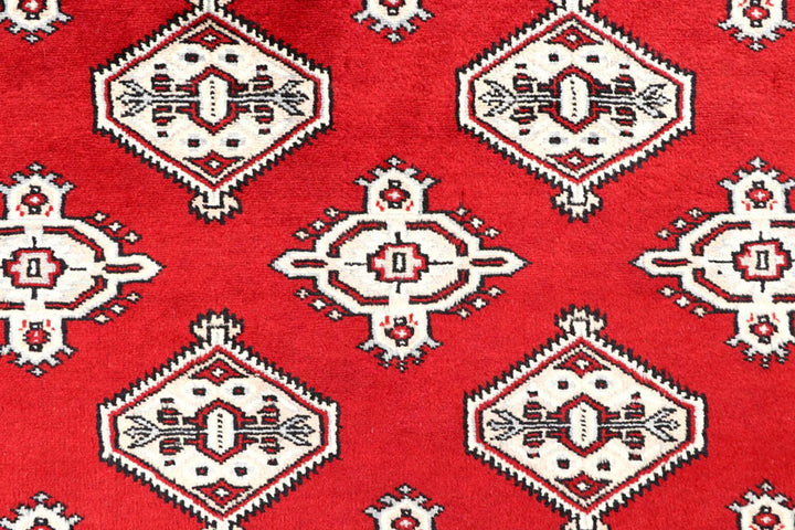 Firebrick Red Pakistani Jaldar Rug 6' 6" x 8' 6" Hand-Knotted | No. QA47601